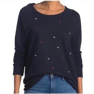 Sundry Micro Hearts Raglan Pullover Sweatshirt Navy Blue Size 0 Small